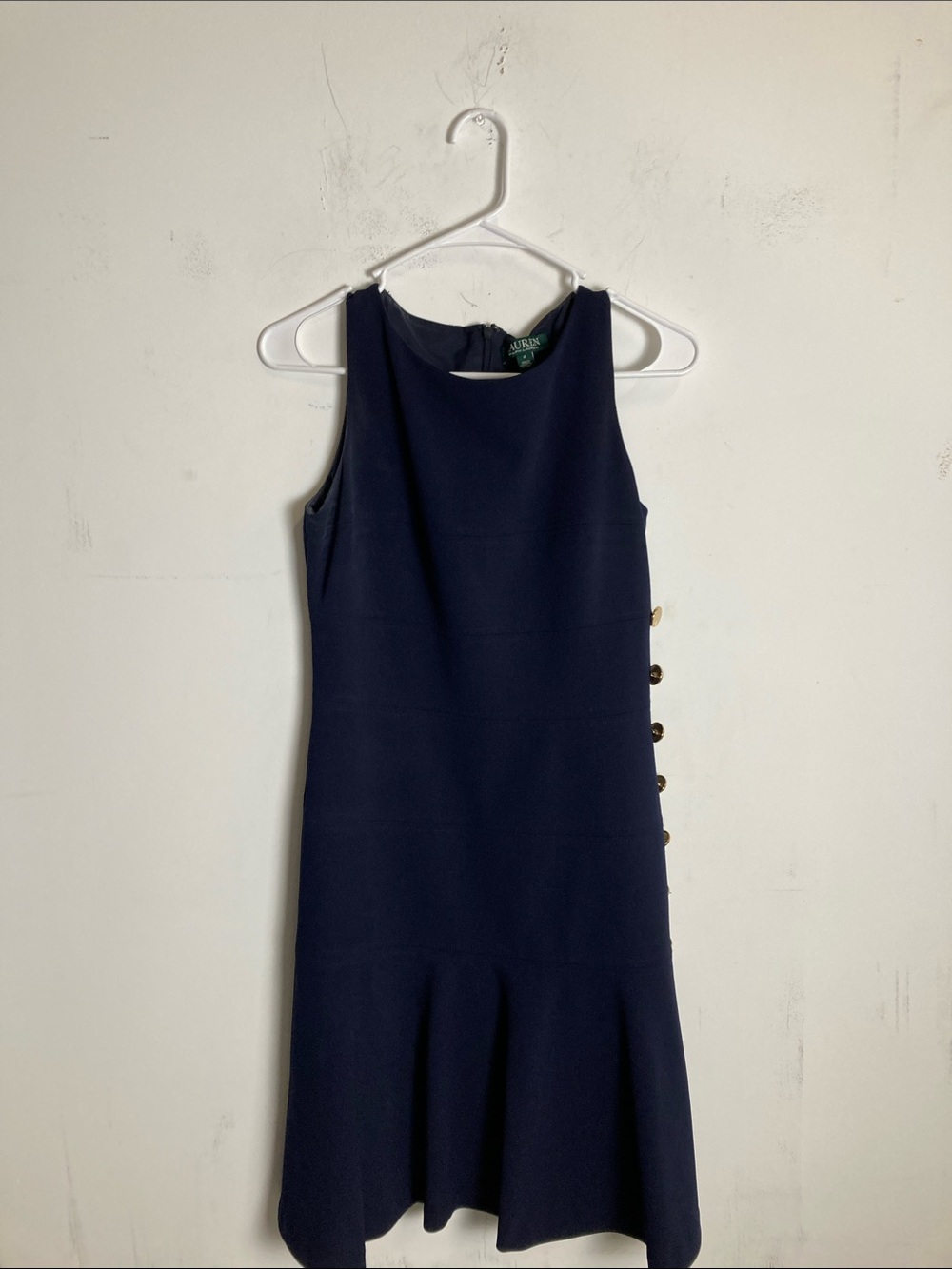 Lauren Ralph Lauren Navy Sleeveless Sheath Dress with Side Buttons